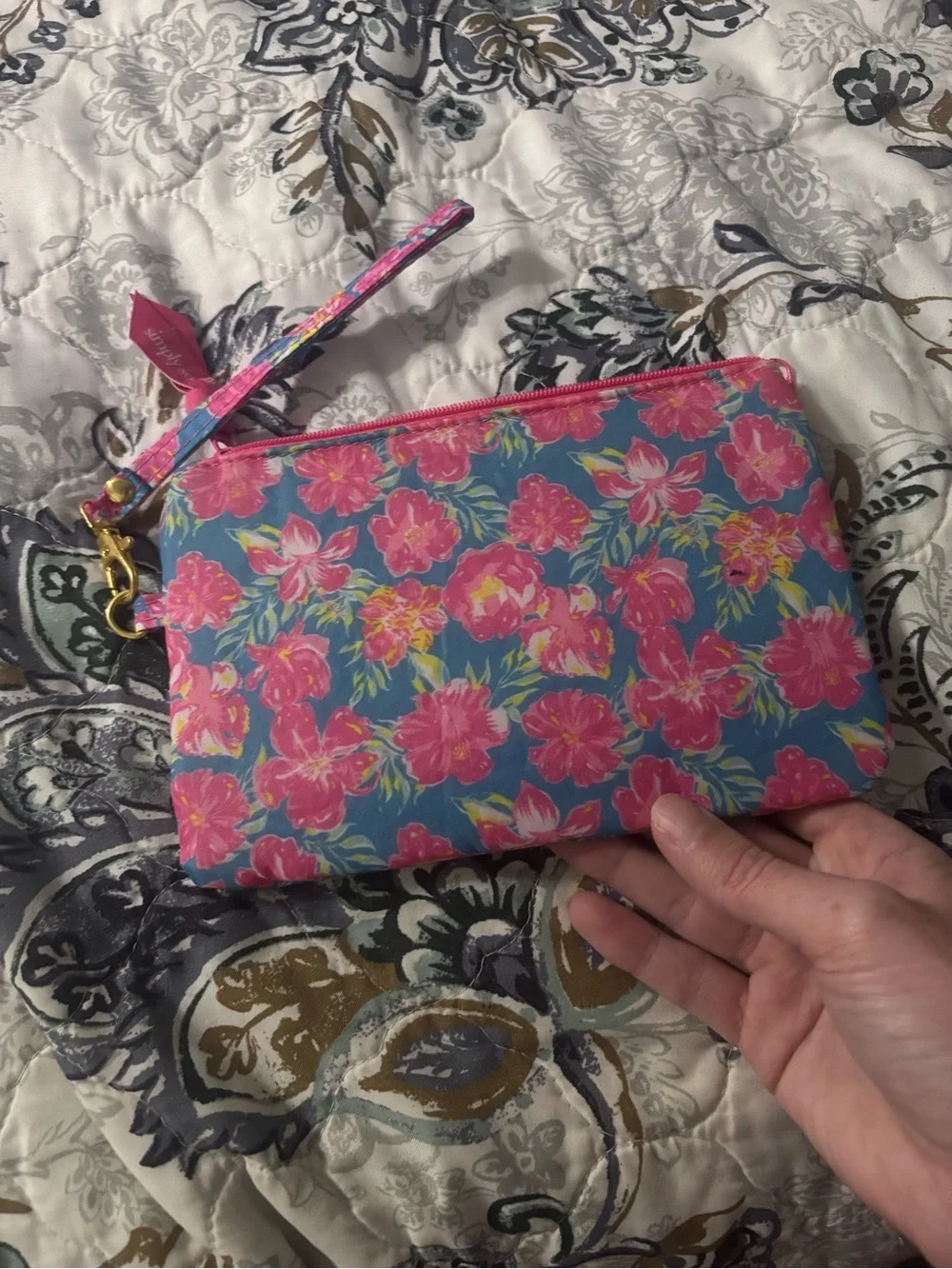 Simply Southern Pink & Blue Floral Wristlet